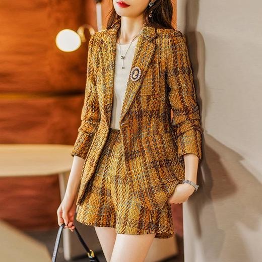 娜璐多 西装套装女新款秋季复古格子法式名媛高级感小洋装通勤外套两件套 商品图0
