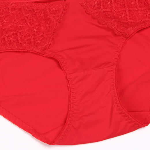 都市丽人薄透丝滑蕾丝+泳布三角女士内裤纯色内裤新年本命年红品YP32A2 商品图5