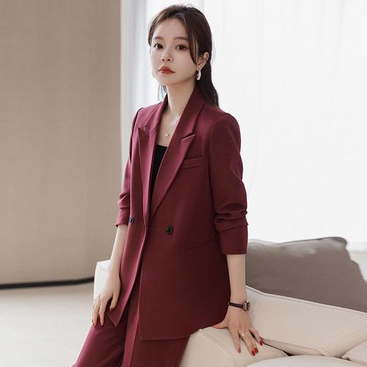 娜璐多 英伦风通勤套装女2023秋季新款高级感气质休闲时尚红色西装两件套 商品图3