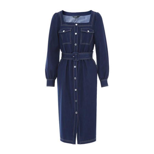 EITIE爱特爱气质复古时尚方领显瘦收腰宽松牛仔连衣裙秋季新款C2307210 商品图5