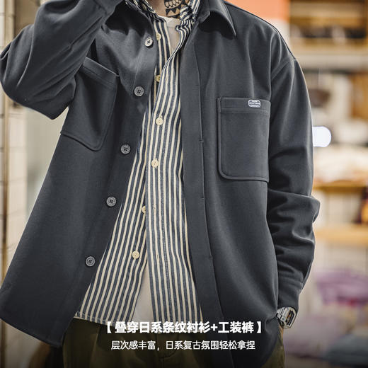 工装优选 美式休闲重磅毛呢口袋衬衫夹克宽松外穿厚衬衣外套男秋 商品图4