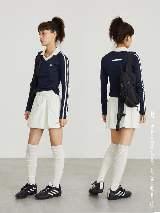 CryingCenter 藏青色撞色杠条polo领足球长袖tee情侣款 哭喊中心 商品图3