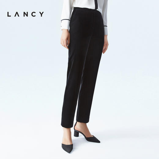 M1LANCY/朗姿 高腰法式黑色丝绒显瘦长裤 职业烟管裤 LCSP03VPT132 商品图3