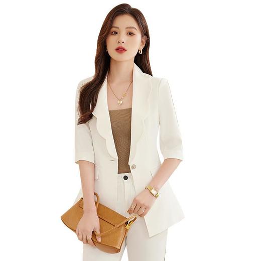 娜璐多 设计感后开叉五分袖薄款小西服套装女夏季2023气质OL两件套大气 商品图4