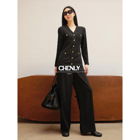 不退不换！不退不换！CHENLY 中古香风金扣显瘦醋酸套装