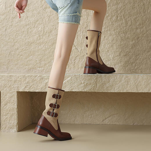 时尚个性，时尚撞色粗跟中筒靴ML-m1731 商品图8