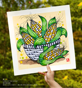 《金色的收获之一篮玉米》马克笔/线描/秋天/丰收/自动发货：下单后，点击手机短信中收到的链接，即可获取文件下载的链接；如有任何问题，可添加客服微信hm33268获得帮助。