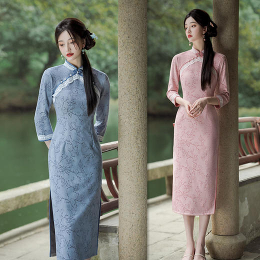 SKY 35505时尚改良新中式花边七分袖旗袍 商品图3