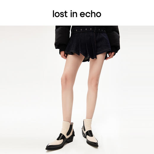 lost in echo一脚蹬压花拼接尖头上翘切尔西牛仔靴显瘦 商品图4