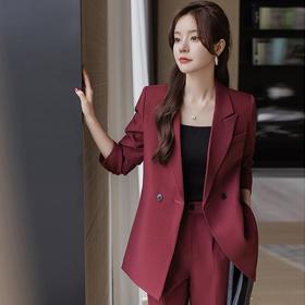 娜璐多 英伦风通勤套装女2023秋季新款高级感气质休闲时尚红色西装两件套