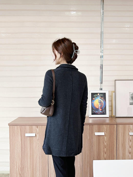 奇威【 100%羊毛 】立领针织开衫 中长款外套10009062 商品图8