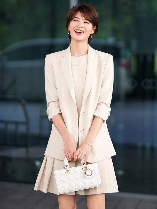 杏色西装外套无袖连衣裙套装气质高级感职业装 商品图3