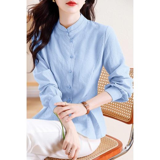 HT-5362秋季格子衬衫女长袖设计感小众显瘦上衣 商品图2