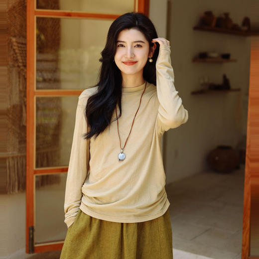 绽放683朵/高端全羊毛打底衫2023秋冬半高领正肩长袖弹力T恤 商品图1