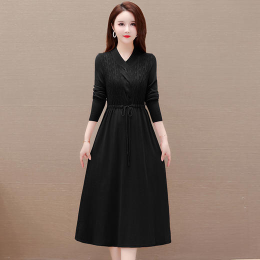 秋季新款，针织裙拼结假两件中长裙长袖A字裙纯色连衣裙QYM-XY-23LX521-Y 商品图6