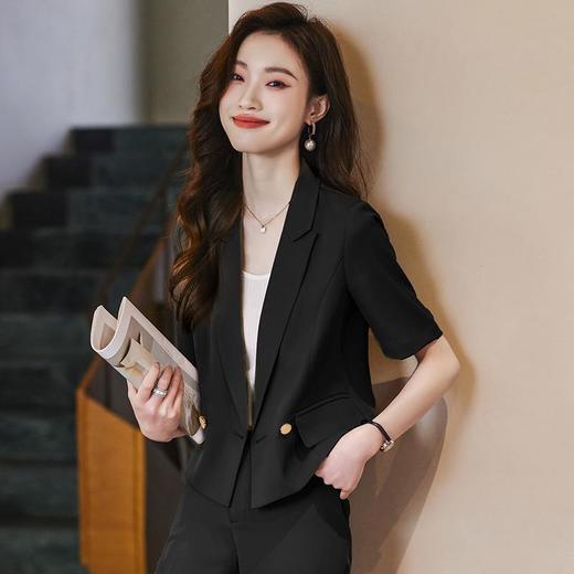 娜璐多 小个子短款外套女夏季薄款短袖通勤气质女神范时尚减龄长裤两件套 商品图1