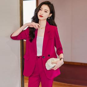 娜璐多 设计感后开叉西装外套小脚裤两件套女春夏新款高级感宽松套装女潮