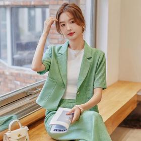 娜璐多 时尚洋气小西装外套女2023夏季韩版气质通勤小个子两件套西服套装