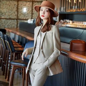 娜璐多 高级感炸街韩版西服洋气时尚职业装三件套女西装马甲女英伦风套装