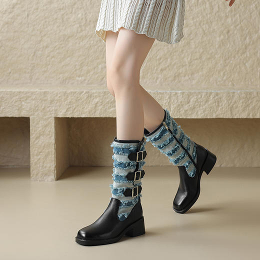 时尚个性，时尚撞色粗跟中筒靴ML-m1731 商品图3