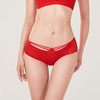都市丽人薄透丝滑蕾丝+泳布三角女士内裤纯色内裤新年本命年红品YP32A2 商品缩略图0