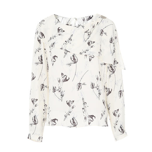 EITIE爱特爱复古围脖领水墨印花直筒雪纺衫上衣显瘦通勤秋新款C2313202 商品图5