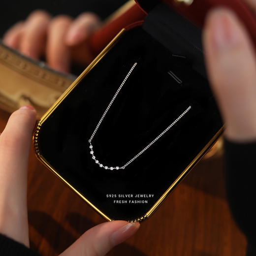 【舞纱】S925银一字微笑锆石项链【YXS-F1671】 商品图0