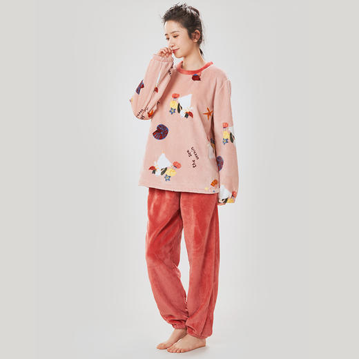 都市丽人眯雅佳双面法兰绒女士厚款长袖长裤类家居服套装LH32H7 商品图1