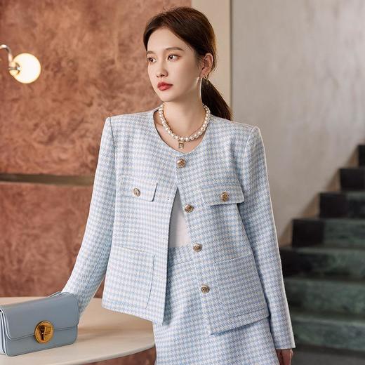 娜璐多 气质名媛小香风套装2023秋季新款港风复古粗花呢外套半身裙两件套 商品图2