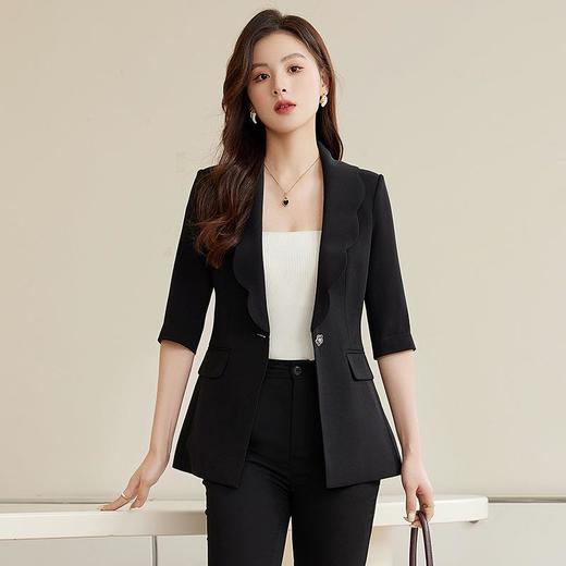 娜璐多 设计感后开叉五分袖薄款小西服套装女夏季2023气质OL两件套大气 商品图3