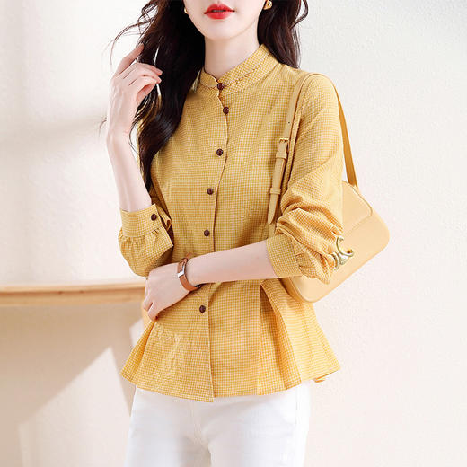 HT-5362秋季格子衬衫女长袖设计感小众显瘦上衣 商品图0