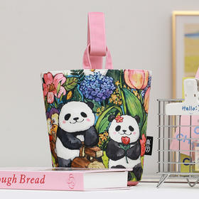 【熊猫手提包】卡通国宝熊猫帆布包  水桶形状手拎便当包  外出妈咪包上班手提包