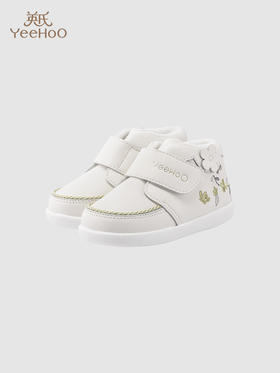 英氏儿童鞋女宝宝加绒小白鞋学步鞋2023秋冬保暖鞋子YFXHJ4P202A