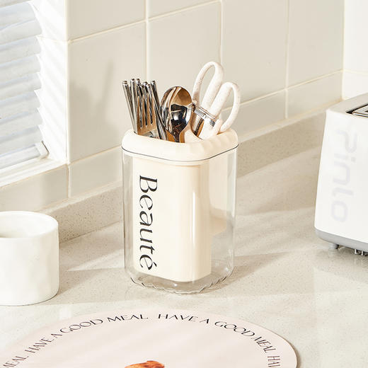 「法式奶油风」奶油风筷子筒厨房用品好物沥水筷笼筷子桶刀叉勺收纳筷子收纳整理盒 商品图1