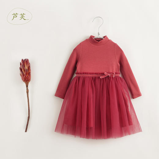 【马克珍妮 芦芙】秋冬新款 女童半高领拼接花边网纱连衣裙231619 商品图3