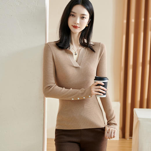剩S 米思阳2026春季新款时尚设计感针织衫Polo领修身纯色羊毛上衣0021 商品图0