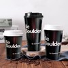 【50个】黑色英文带盖纸杯  一次性咖啡奶茶饮品杯 400ml/500ml  加厚英伦防烫热饮咖啡杯 商品缩略图0