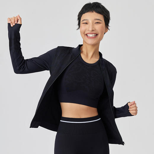 Leorrey乐拉无缝提花针织工艺运动瑜伽健身立领普拉提拉链外套 商品图3