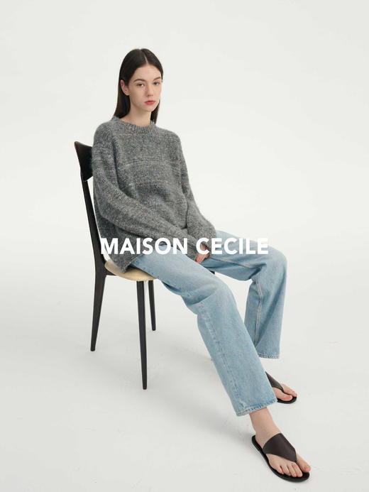 MAISON CECILE浅色复古水洗蓝直筒显瘦高腰牛仔裤 商品图1