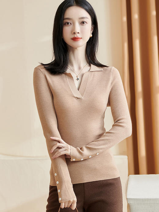 剩S 米思阳2026春季新款时尚设计感针织衫Polo领修身纯色羊毛上衣0021 商品图1