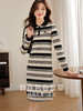 【年终特卖】熙世界休闲复古条纹针织连衣裙女秋新款显瘦减龄POLO领卫衣裙子 商品缩略图3