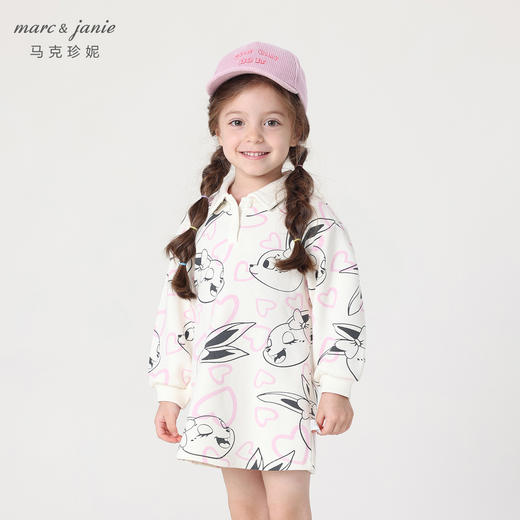 马克珍妮秋装新款 女童兔子满印polo领运动连衣裙卫衣裙 231597 商品图0