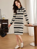 【年终特卖】熙世界休闲复古条纹针织连衣裙女秋新款显瘦减龄POLO领卫衣裙子 商品缩略图4