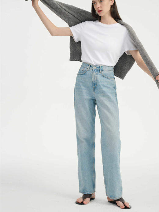 MAISON CECILE浅色复古水洗蓝直筒显瘦高腰牛仔裤 商品图0