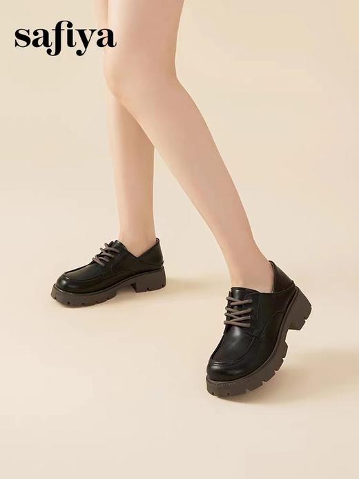 索菲亚2023复古学院风系带圆头英伦厚底女皮鞋 商品图0