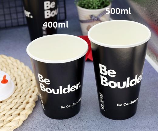 【50个】黑色英文带盖纸杯  一次性咖啡奶茶饮品杯 400ml/500ml  加厚英伦防烫热饮咖啡杯 商品图2