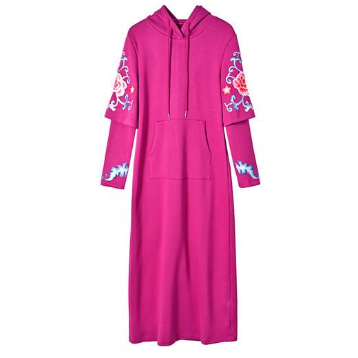 春秋修身保暖裙 绣花双袖连帽休闲减龄卫衣连衣裙HTN-B33-7056 商品图4