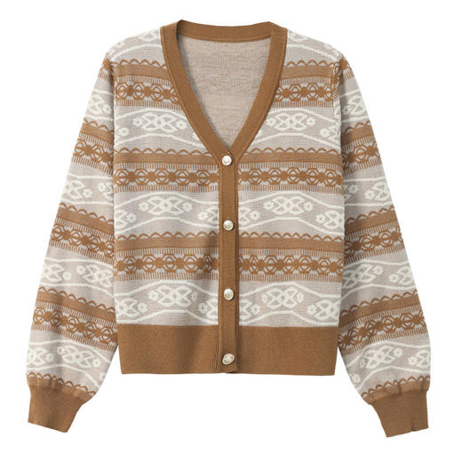 V领条纹复古民族风减龄遮肚子开衫针织衫短外搭CC-6692 商品图4