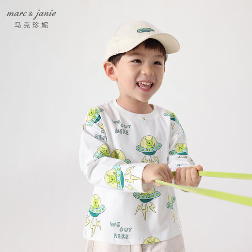 马克珍妮宝宝秋装新款 男童外星人涂鸦纯棉长袖T恤儿童上衣231392 商品图0