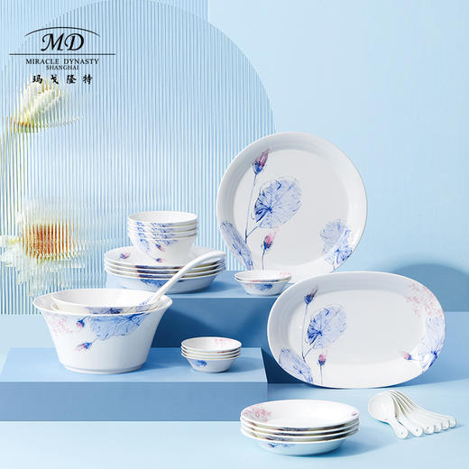 【玛戈隆特】荷莲盛宴6人食骨瓷中式家用餐具套装碗盘碟组合礼盒包装 商品图0